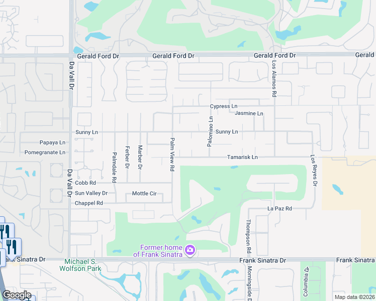map of restaurants, bars, coffee shops, grocery stores, and more near 70570 Camellia Court in Rancho Mirage