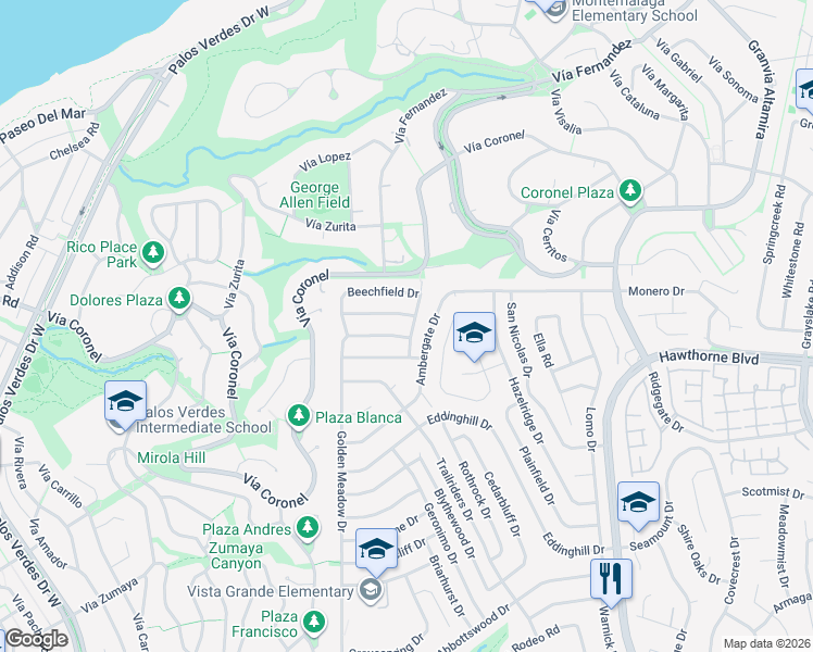 map of restaurants, bars, coffee shops, grocery stores, and more near 28011 Indian Rock Drive in Rancho Palos Verdes