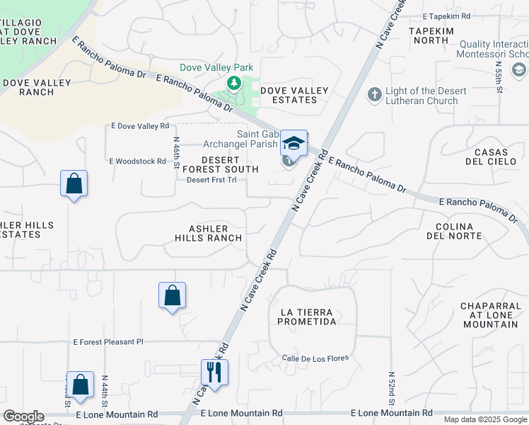 map of restaurants, bars, coffee shops, grocery stores, and more near 4825 East Sleepy Ranch Road in Cave Creek