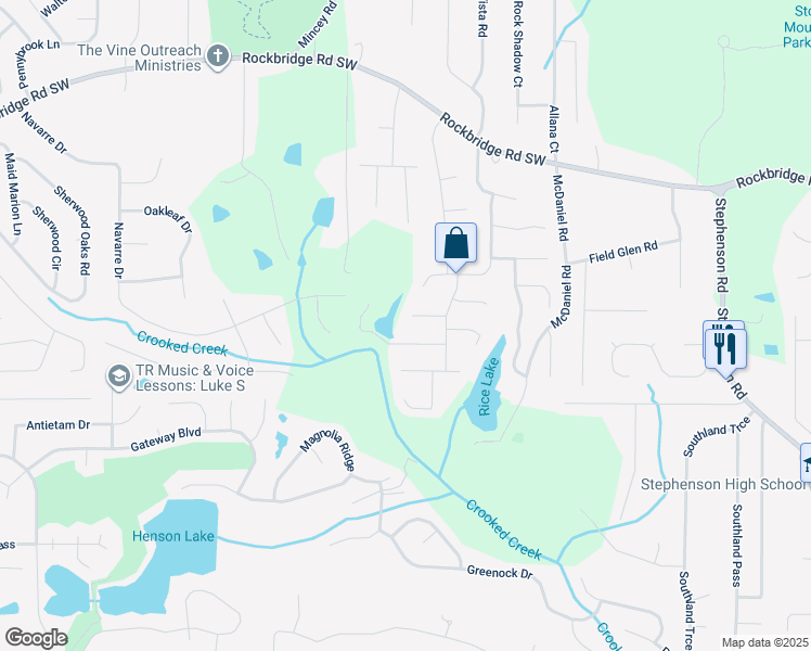 map of restaurants, bars, coffee shops, grocery stores, and more near 6031 Hitt Lake Ct in Stone Mountain