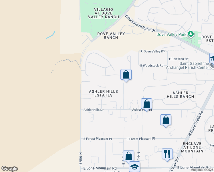 map of restaurants, bars, coffee shops, grocery stores, and more near 32445 41st Way in Cave Creek