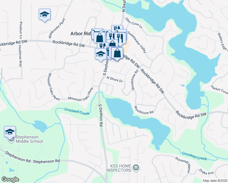 map of restaurants, bars, coffee shops, grocery stores, and more near 7076 Biltmore Trce in Lithonia