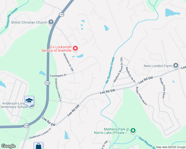 map of restaurants, bars, coffee shops, grocery stores, and more near 4430 Flat Stone Drive Southwest in Snellville