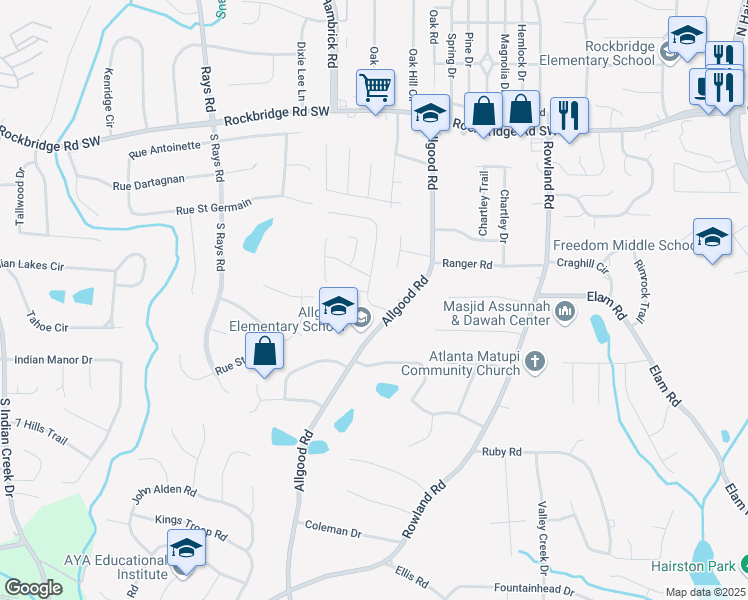 map of restaurants, bars, coffee shops, grocery stores, and more near 531 Woodcrest Manor Drive in Stone Mountain