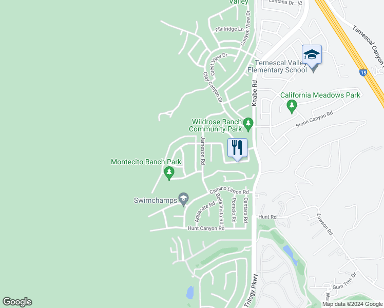 map of restaurants, bars, coffee shops, grocery stores, and more near 23375 Toronja Corte in Corona