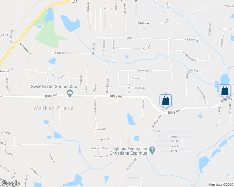 map of restaurants, bars, coffee shops, grocery stores, and more near 3380 Riley Road in Douglasville