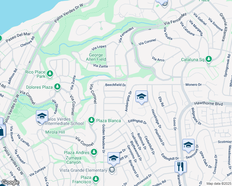 map of restaurants, bars, coffee shops, grocery stores, and more near 6934 Lofty Grove Drive in Rancho Palos Verdes