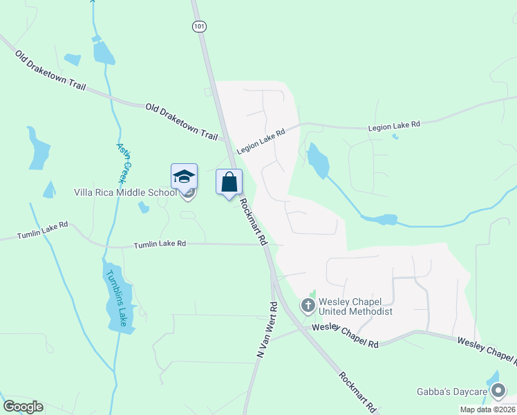 map of restaurants, bars, coffee shops, grocery stores, and more near 2573 Rockmart Road in Villa Rica