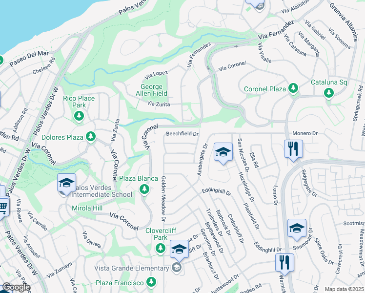map of restaurants, bars, coffee shops, grocery stores, and more near 6934 Lofty Grove Drive in Rancho Palos Verdes