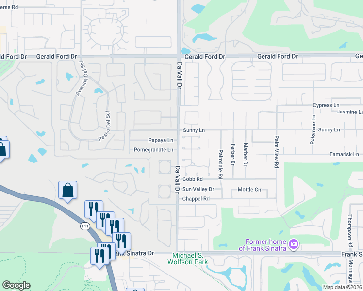 map of restaurants, bars, coffee shops, grocery stores, and more near 60 Calle Solano in Rancho Mirage