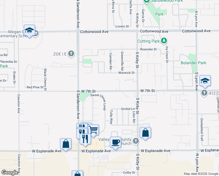 map of restaurants, bars, coffee shops, grocery stores, and more near 2087 West 7th Street in San Jacinto