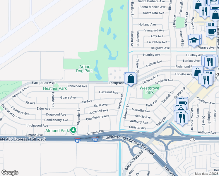 map of restaurants, bars, coffee shops, grocery stores, and more near 4848 Ironwood Avenue in Seal Beach