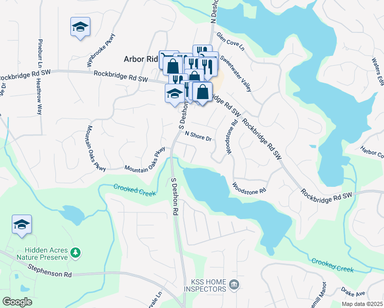 map of restaurants, bars, coffee shops, grocery stores, and more near 7077 Biltmore Trce in Lithonia