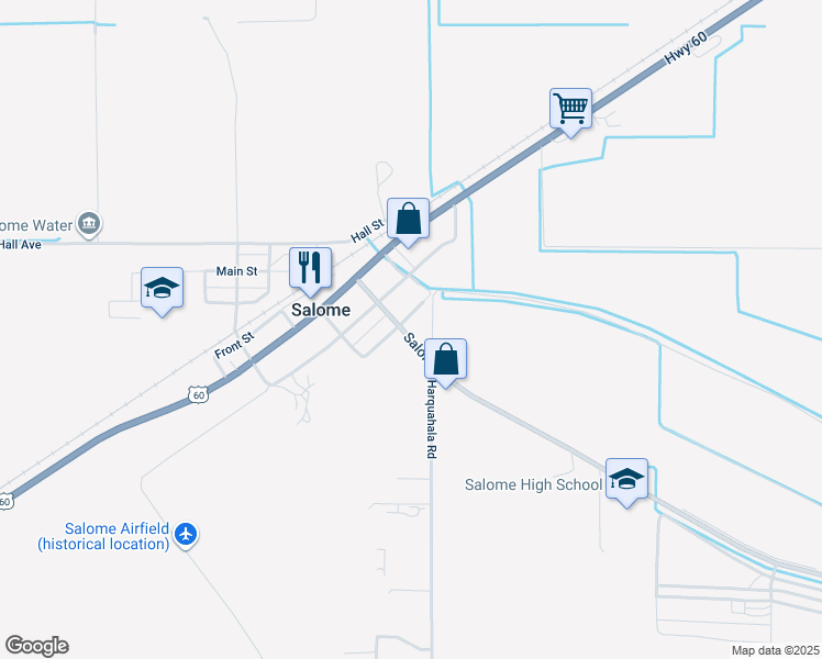 map of restaurants, bars, coffee shops, grocery stores, and more near 38238 Salome Road in Salome