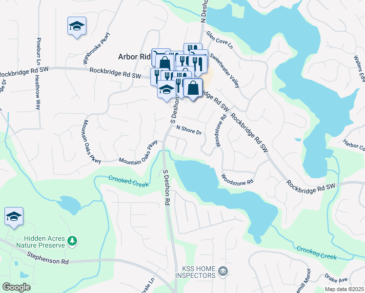 map of restaurants, bars, coffee shops, grocery stores, and more near 7077 Biltmore Trce in Lithonia
