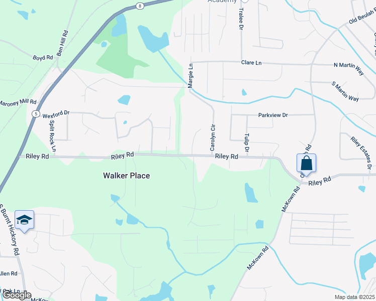 map of restaurants, bars, coffee shops, grocery stores, and more near 3556 Riley Road in Douglasville