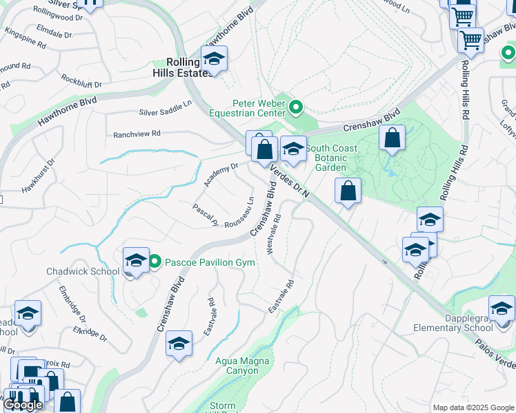 map of restaurants, bars, coffee shops, grocery stores, and more near 4032 Rousseau Lane in Palos Verdes Peninsula
