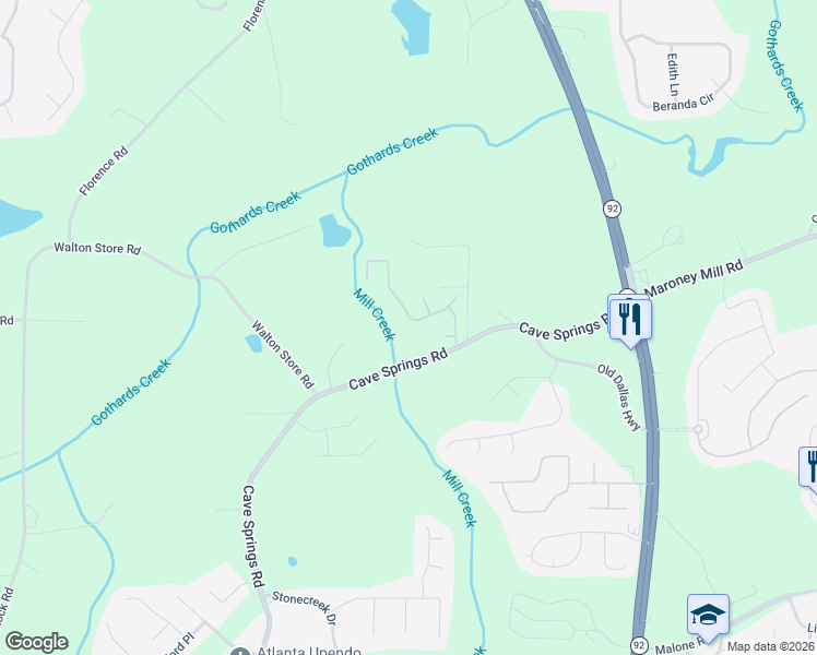 map of restaurants, bars, coffee shops, grocery stores, and more near 6939 Foxmoor Way in Douglasville