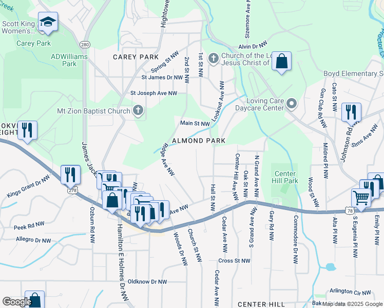 map of restaurants, bars, coffee shops, grocery stores, and more near 914 Capitol View Avenue Northwest in Atlanta