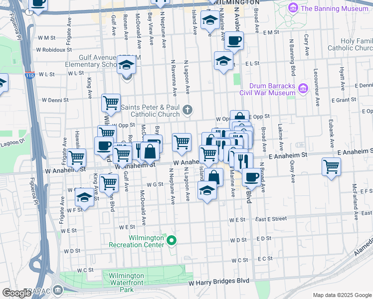 map of restaurants, bars, coffee shops, grocery stores, and more near 830 Lagoon Avenue in Los Angeles