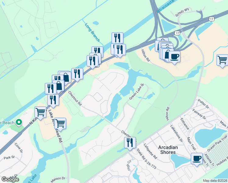 map of restaurants, bars, coffee shops, grocery stores, and more near 118 Gully Branch Lane in Myrtle Beach