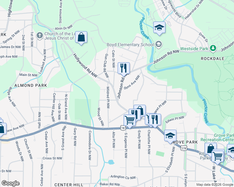 map of restaurants, bars, coffee shops, grocery stores, and more near 9 Sumlin Avenue Northwest in Atlanta