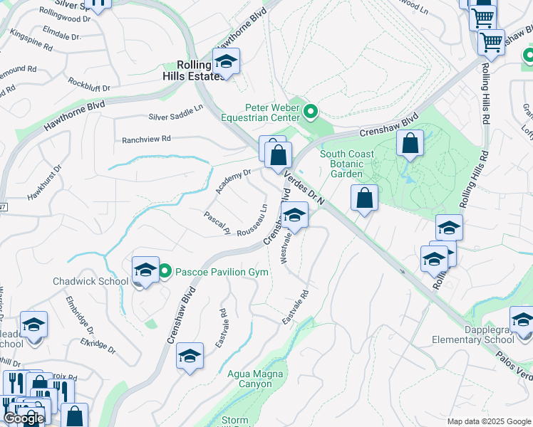 map of restaurants, bars, coffee shops, grocery stores, and more near 4032 Rousseau Lane in Palos Verdes Peninsula