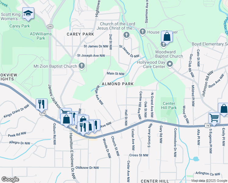 map of restaurants, bars, coffee shops, grocery stores, and more near 940 Capitol View Avenue Northwest in Atlanta