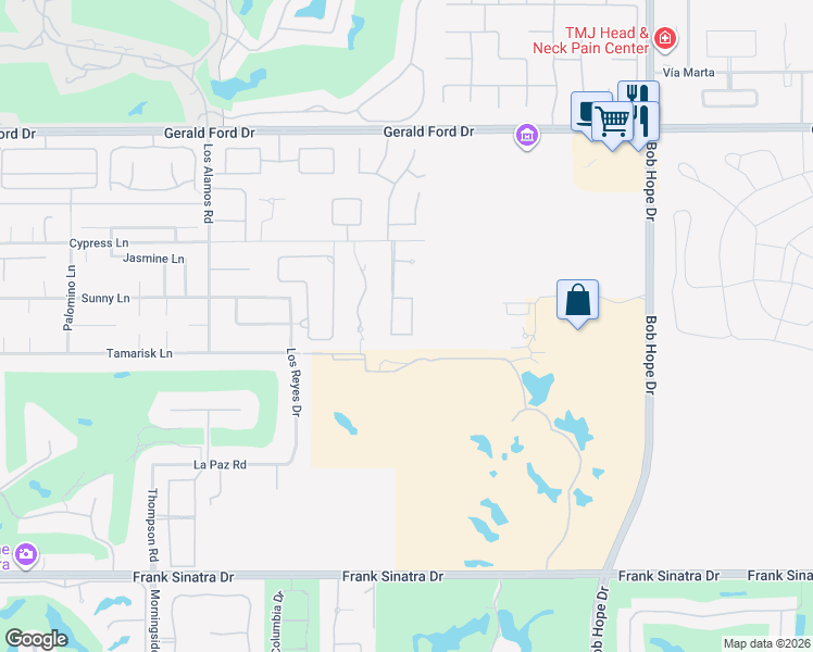 map of restaurants, bars, coffee shops, grocery stores, and more near 11 Mark Terrace in Rancho Mirage