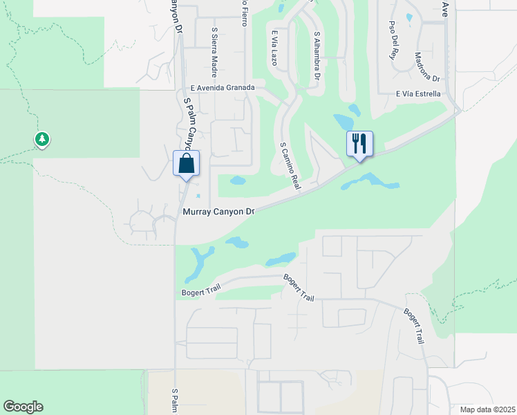 map of restaurants, bars, coffee shops, grocery stores, and more near 520 East Murray Canyon Drive in Palm Springs