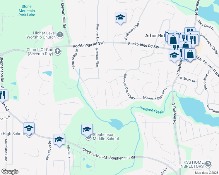 map of restaurants, bars, coffee shops, grocery stores, and more near 6702 Poplar Grove Way in Stone Mountain