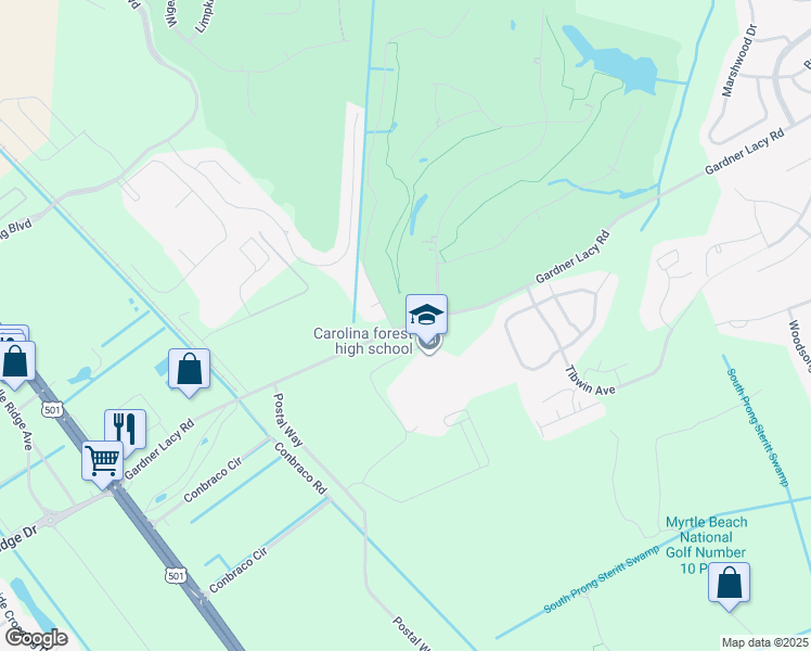 map of restaurants, bars, coffee shops, grocery stores, and more near 700 Gardner Lacy Road in Myrtle Beach