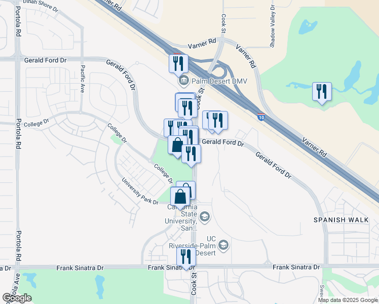map of restaurants, bars, coffee shops, grocery stores, and more near 36901 Cook Street in Palm Desert