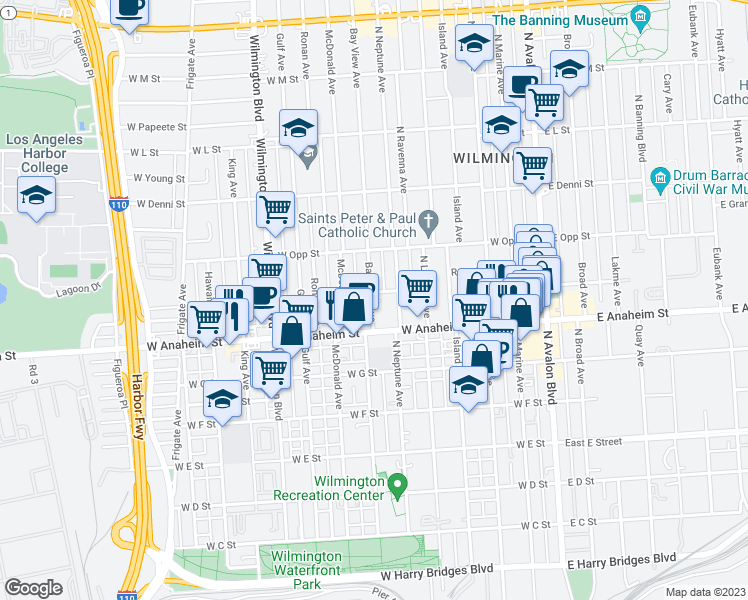 map of restaurants, bars, coffee shops, grocery stores, and more near 836 Bay View Avenue in Los Angeles