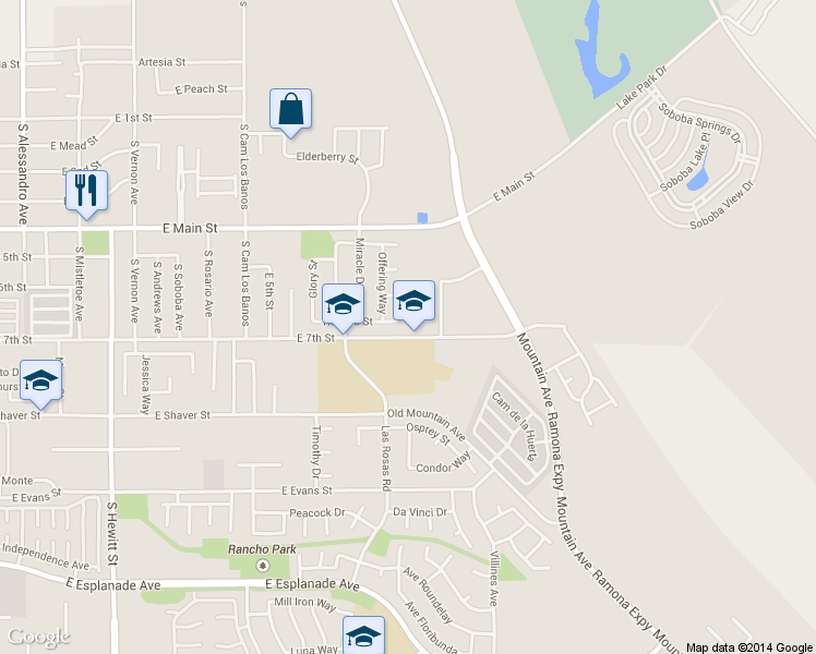 map of restaurants, bars, coffee shops, grocery stores, and more near 1288 Reward Street in San Jacinto