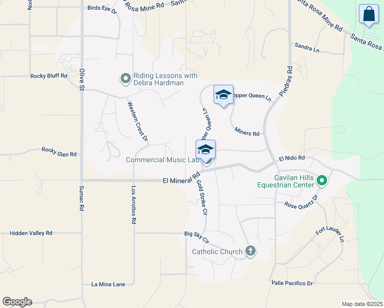 map of restaurants, bars, coffee shops, grocery stores, and more near 17576 Copper Queen Lane in Perris