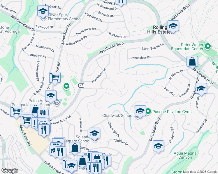 map of restaurants, bars, coffee shops, grocery stores, and more near 4883 Blackhorse Road in Rancho Palos Verdes
