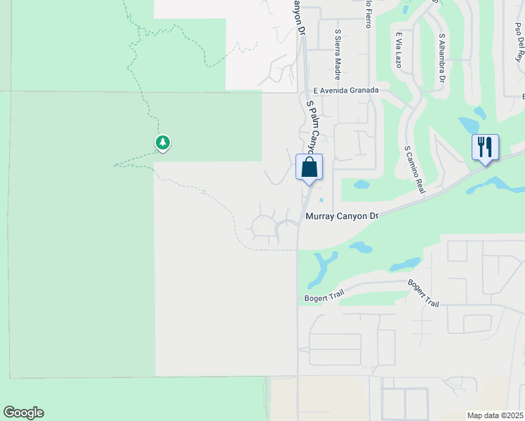 map of restaurants, bars, coffee shops, grocery stores, and more near 226 Canyon Circle North in Palm Springs