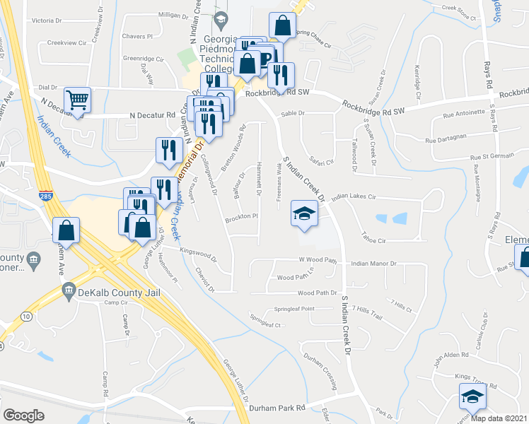 map of restaurants, bars, coffee shops, grocery stores, and more near 562 Hammett Drive in Decatur