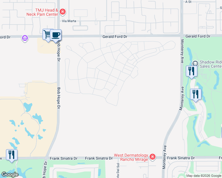 map of restaurants, bars, coffee shops, grocery stores, and more near 8 Marine Way in Rancho Mirage