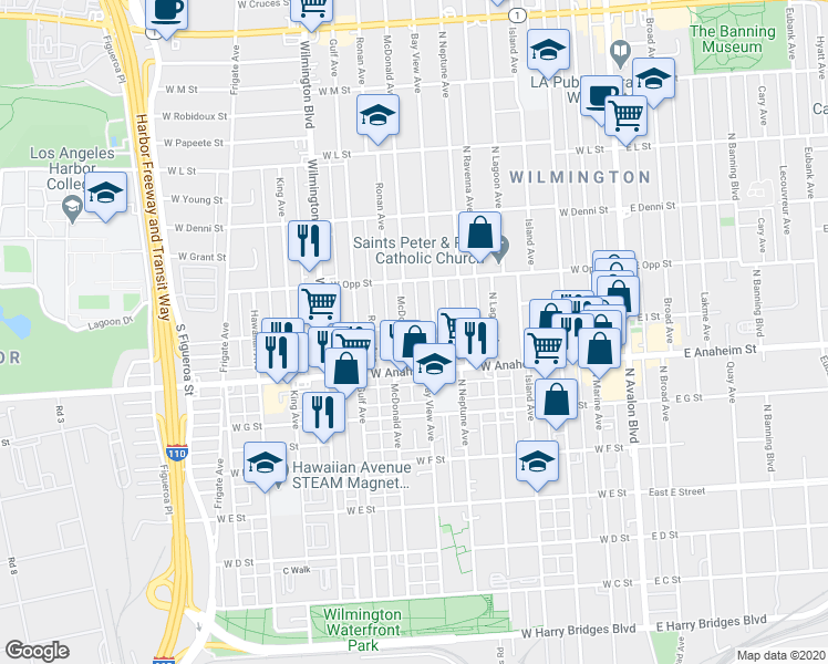map of restaurants, bars, coffee shops, grocery stores, and more near 917 Bay View Avenue in Los Angeles