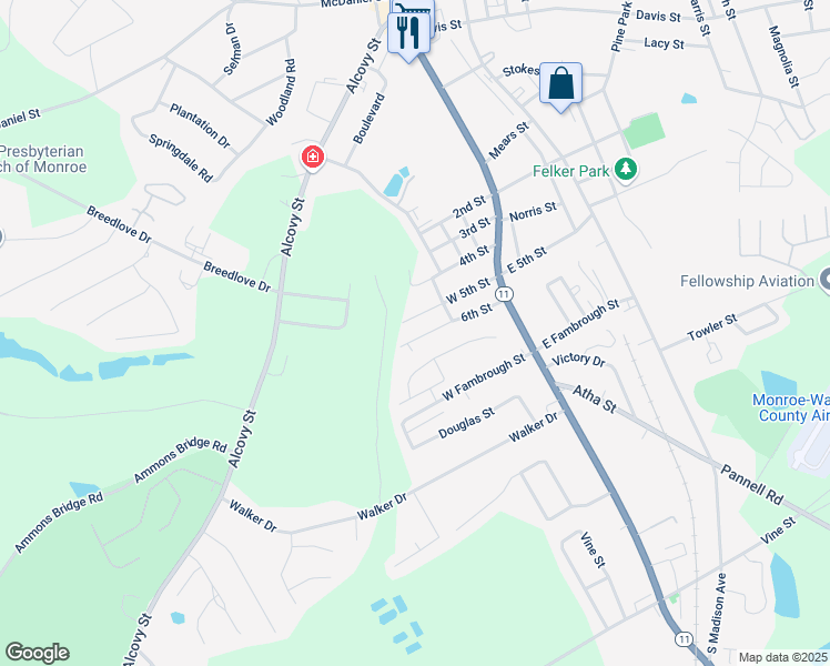 map of restaurants, bars, coffee shops, grocery stores, and more near in Monroe