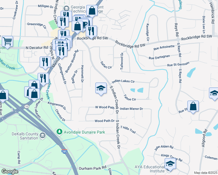 map of restaurants, bars, coffee shops, grocery stores, and more near 3943 Dunaire Drive in Stone Mountain
