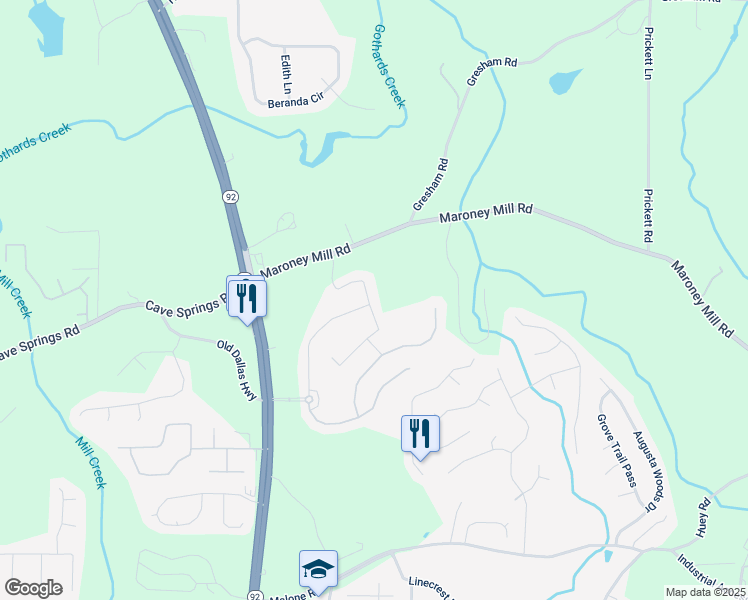 map of restaurants, bars, coffee shops, grocery stores, and more near 6920 Oak Valley Drive in Douglasville