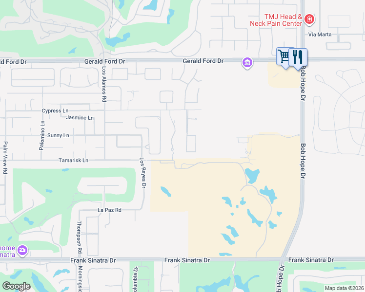 map of restaurants, bars, coffee shops, grocery stores, and more near 4 Rocky Lane in Rancho Mirage