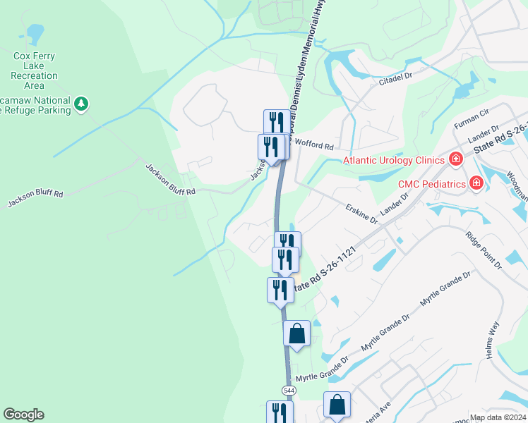 map of restaurants, bars, coffee shops, grocery stores, and more near 1430 Highway 544 in Conway