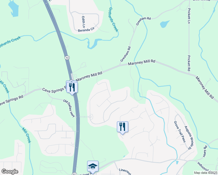 map of restaurants, bars, coffee shops, grocery stores, and more near 6920 Oak Valley Drive in Douglasville