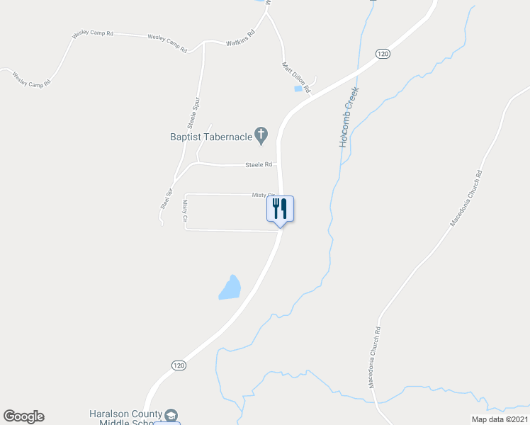 map of restaurants, bars, coffee shops, grocery stores, and more near 375 Misty Circle in Tallapoosa