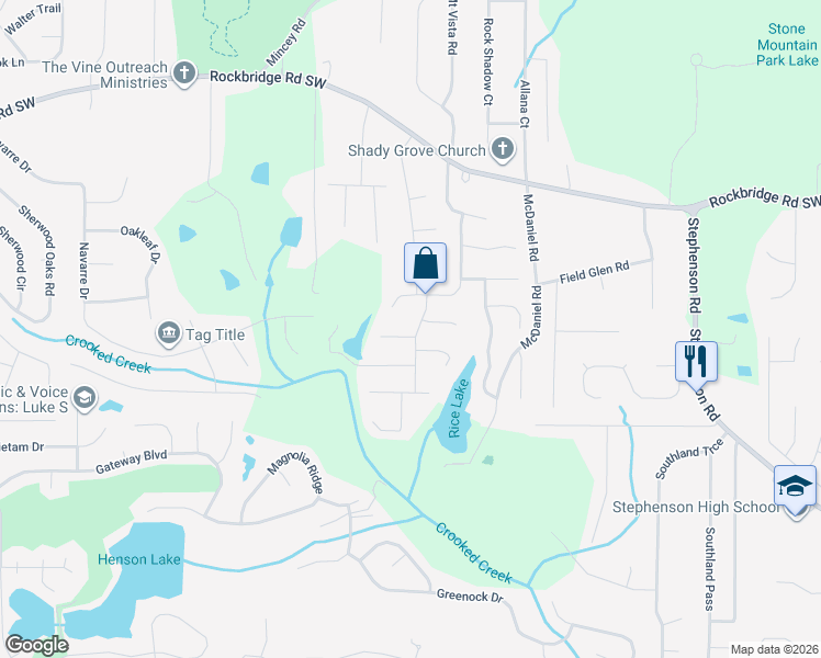 map of restaurants, bars, coffee shops, grocery stores, and more near 6062 Hitt Lake Court in Stone Mountain