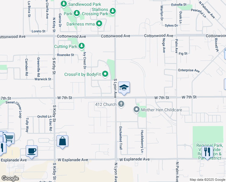 map of restaurants, bars, coffee shops, grocery stores, and more near 653 Meadow View Drive in San Jacinto